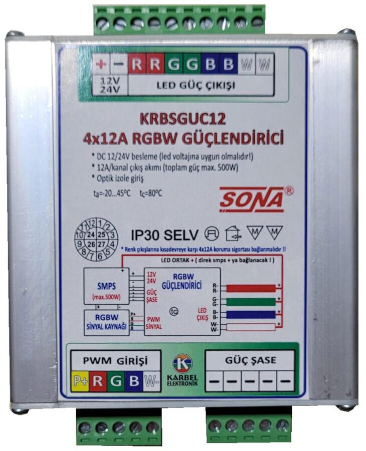 KRBSGUC12 - 12A/KANAL RGBW SİNYAL GÜÇLENDİRİCİ